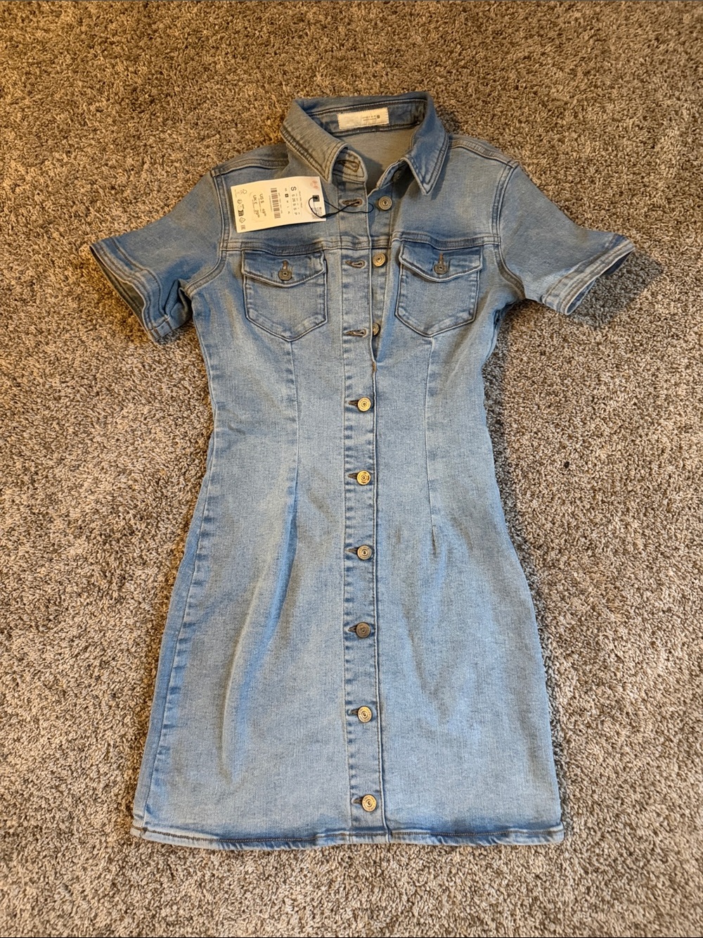 Zara Light Blue Denim Button-Front Mini Dress